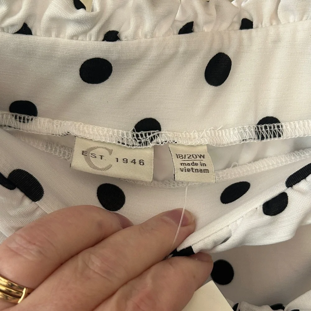 White and Black Polka Dot Midi Skirt with Tie Waist